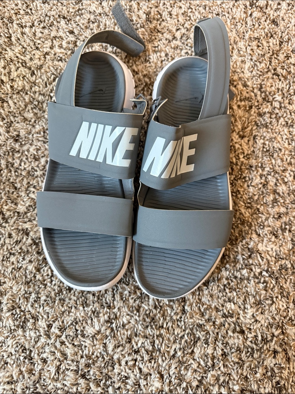 Nike Gray Dual-Strap Logo Sandals